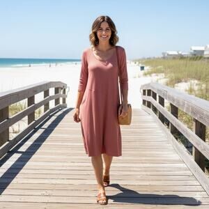 J Jill Pure Jill Muted Orange Knit 3/4 Sleeve Shift Dress Medium